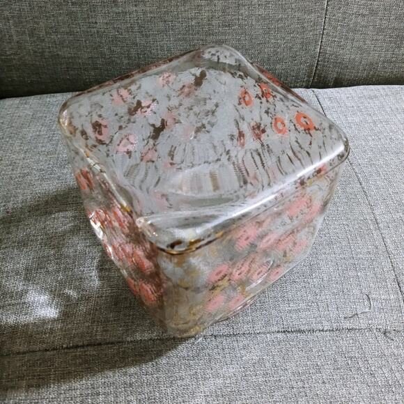 Vtg Pink & Gold MCM Lidded Glass Jar Midcentury Mod (su1) - Picture 7 of 8